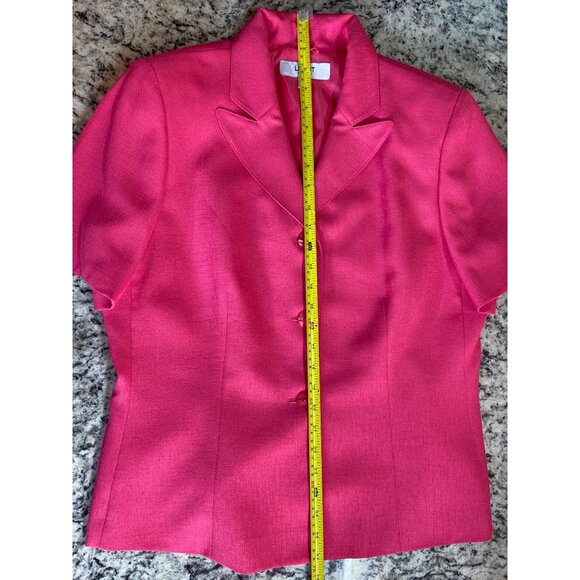 Le Suit Pink Suit Set 12 Pleated Hem Jacket Floral Scarf Elegant Career READ - Picture 9 of 14